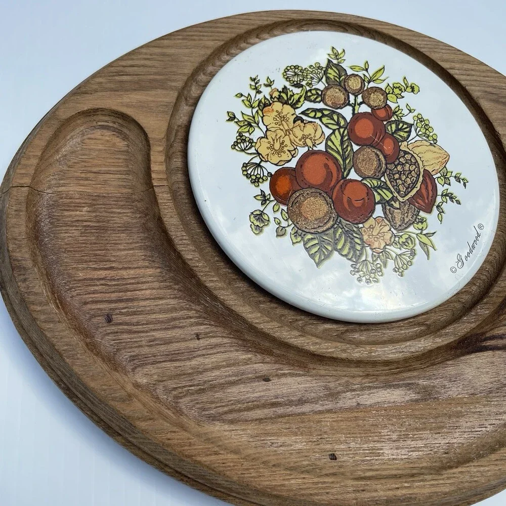 Vintage Serving Bundle Chip Dip Set Tea Cup Saucer Wood Trivet Kitchen Decor